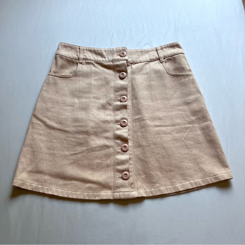 JUNGMAVEN dusty peach pink organic cotton hemp blend‎ button up mini skirt